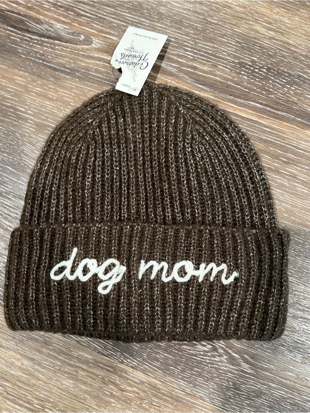 Dog Mom Knit Beanie in Brown